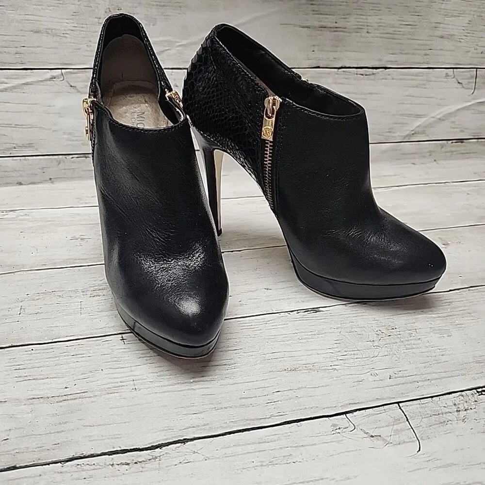 Michael Kors Womens York Boot Sz 8.5 Black Leather Stiletto Heel Platform Bootie